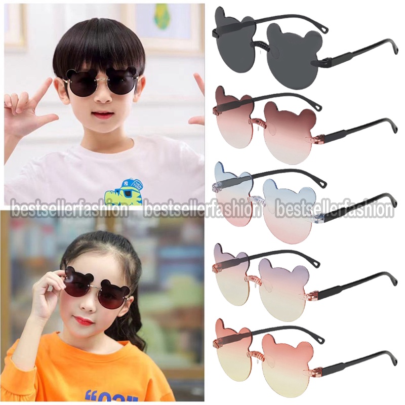 Kacamata Hitam Anak New Trend/Fashion Anak Terbaru NO frame kacamata Telinga beruang High Quality Import Kacamata Fashion Anak Perempuan  dan Laki laki Kacamata Bear Tanpa Bingkai