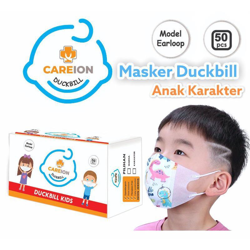 Masker Anak Karakter Duckbill CAREION Masker Duckbill Anak 3D ISI 50PC 1-3thn &amp; 4-12thn  - CEWE/COWO