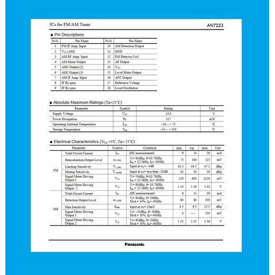 An7223 Ic Am Tuner Dan Am Fm If Amplifier Original Panasonic Nivic00 Dijamin