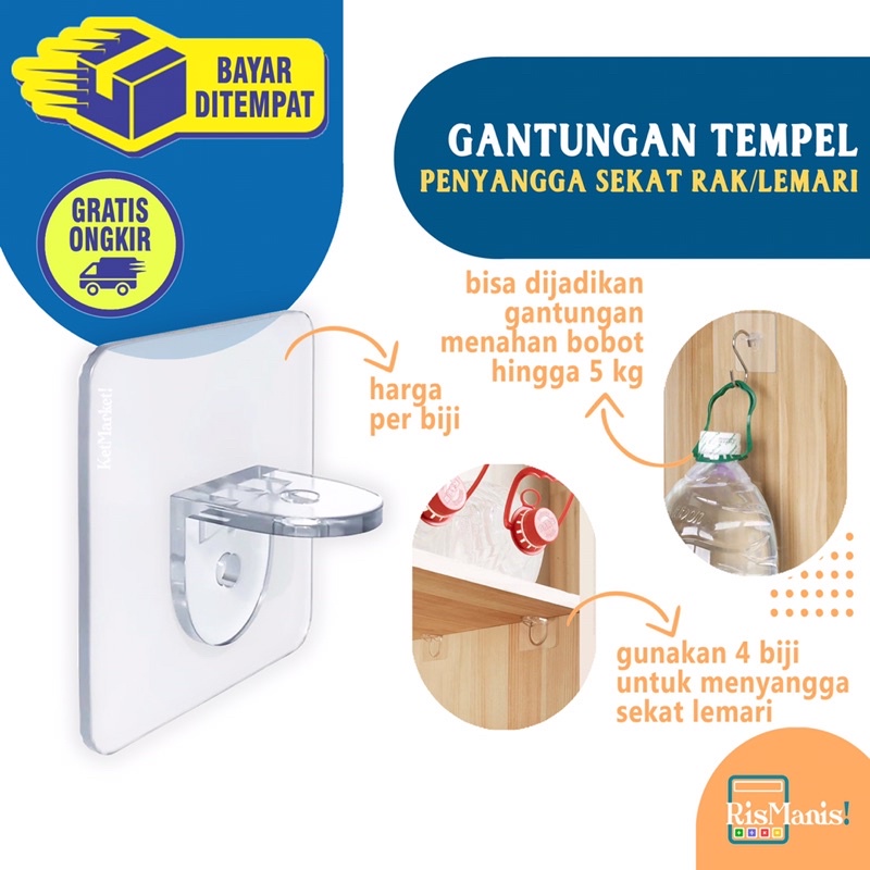 TRANSPARENT CABINET HOLDER - Gantungan Tempel Penyangga Sekat Rak Lemari Hanger Dinding Hook Pengait