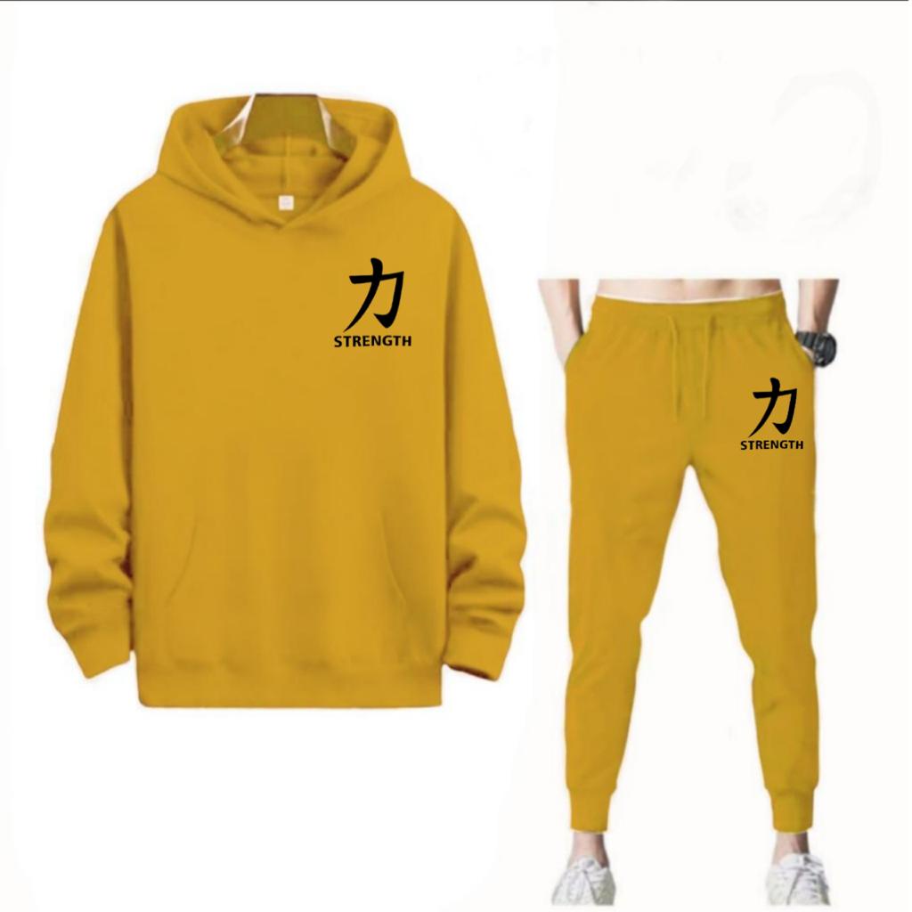 SETELAN STRENGTH TULISAN CINA JOGGER DAN HOODIE BAHAN TEBAL NYAMAN DIPAKAI TERLARIS