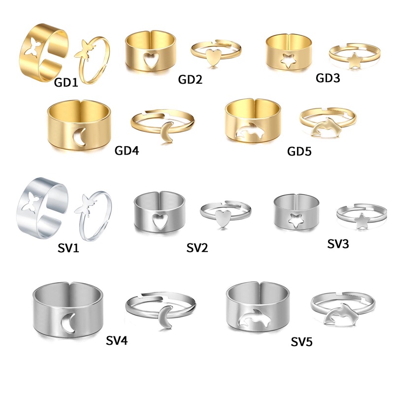 2pcs Cincin Jari Telunjuk Kombinasi Desain Kupu-Kupu Gaya Punk Untuk Pasangan