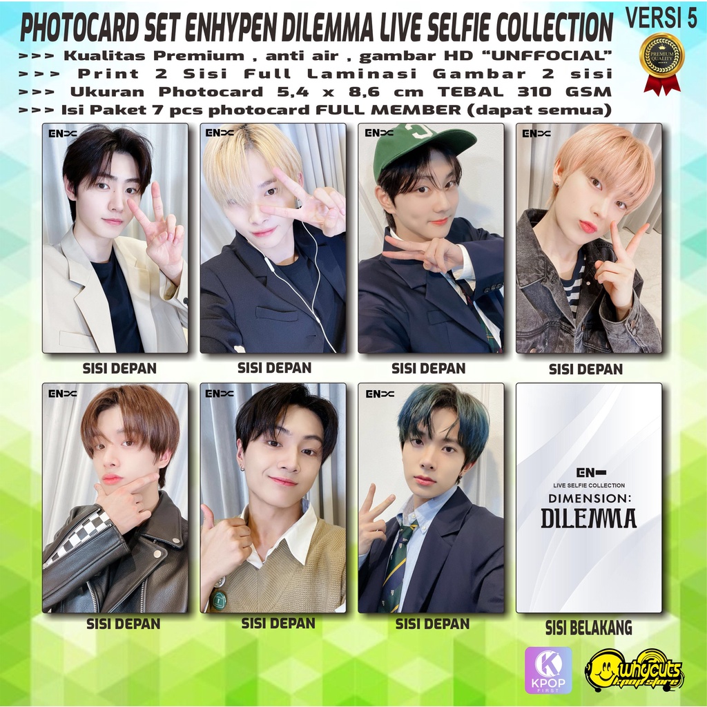 PHOTOCARD FULL SET PREMIUM ENHYPEN DILEMMA LIVE PHOTO SELFIE COLLECTION // FULL PRINT 2 SISI LAMINASI GLOSSY ISI 7 PCS