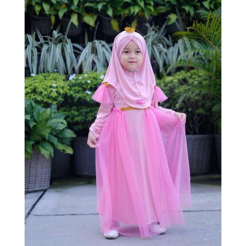 Gamis Queen set hijab Dress anak / gamis anak / baju muslim anak / gamis queen tutu anak rumah ara / gamis frozen