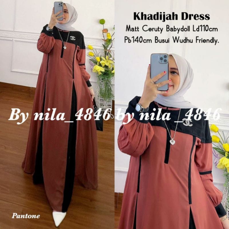 Gamis Terbaru 2022 Khadijah Dress Outfit Kondangan Wanita Gaun Pesta Muslimah Baju Gamis Ceruty Babydoll Dress Busui Friendly