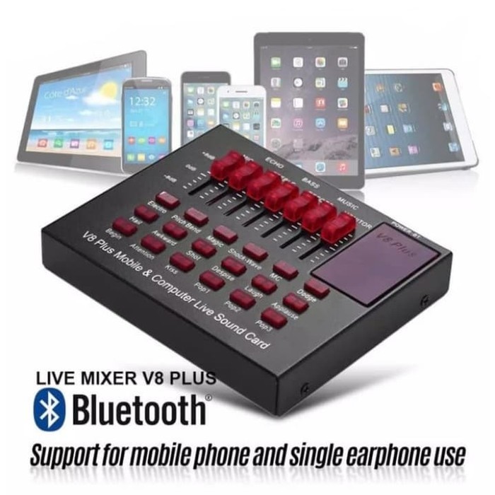 SoundCard V8 plus Bluetooth Live Mixer Broadcast Audio USB