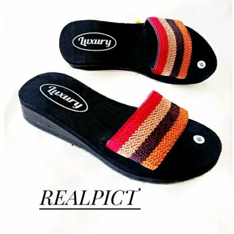 SANDAL SLOP WANITA - SANDAL WANITA TURKI  - SANDAL SLOP - SANDAL RAJUT TURKI SLOP - WEDGES TURKI SLOP (SLOP PELANGI)