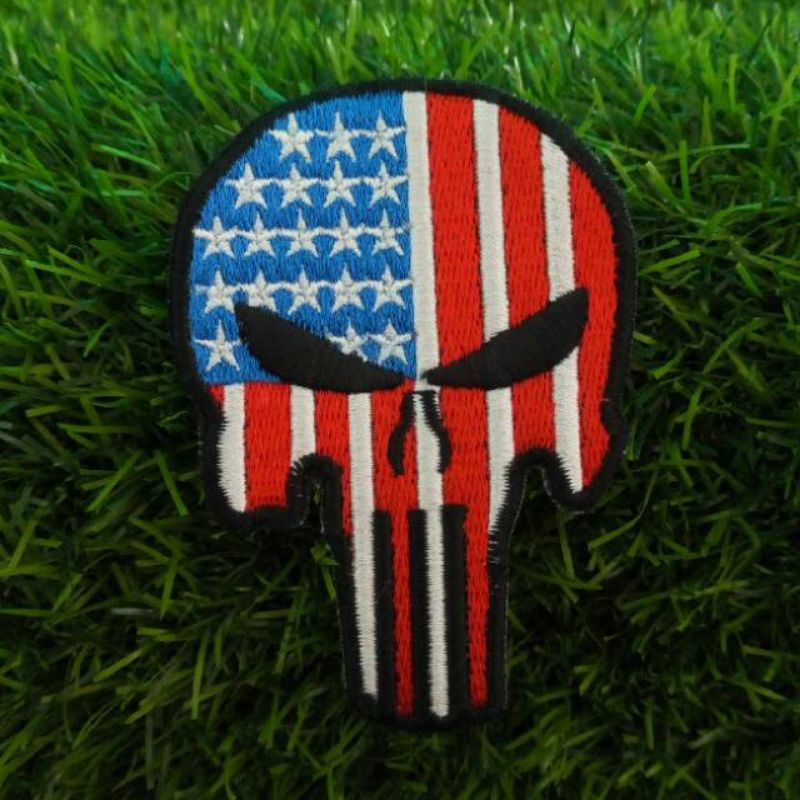 Bordir Patch Punisher Amerika USA Emblem Jaket Parka Rompi Tas Topi Anak Band Geng Motor