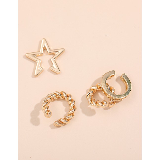 LRC Anting Set Fashion Silver Color Alloy Five-pointed Star Geometric P8886X