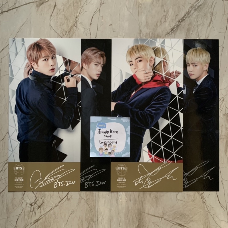 THE BEST OF BTS ALBUM KOREA JAPAN EDITION DOUBLE SIDED PHOTOCARD JIN V SET MINI POSTER BROMIDE LARGE
