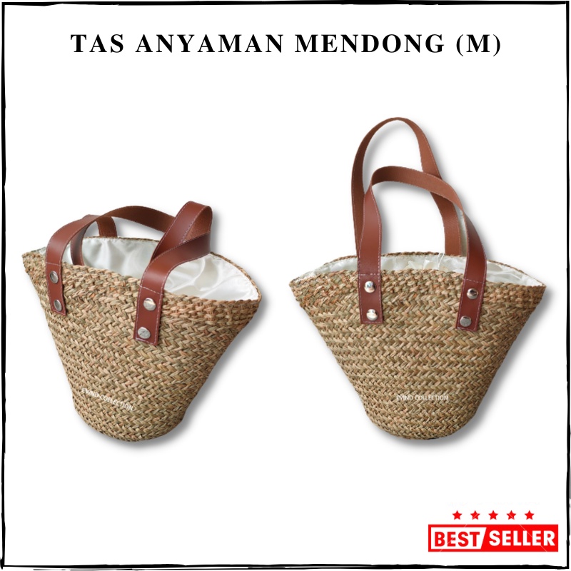 Tas Anyaman Mendong Model Bakul (Size M) Tas Kepang Tali Kulit Sintetis