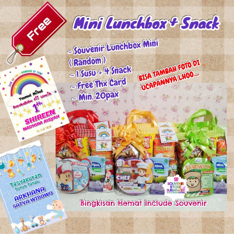 Souvenir Snack Ulang tahun / paket lunch box murah / souvenir murah / lunch box murah