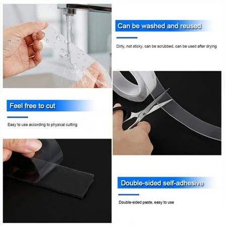 Nano Tape Reuseable Doubletape Bening Transparan 1M 2M 3M 5M Tebal 2MM / 1MM Lebar 3CM