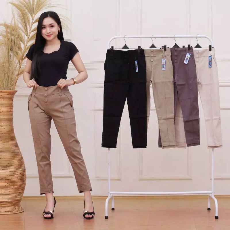 Celana Panjang Wanita Baggy Pants Matt Twill Combed Melar Size M L Xl Xxl Xxxl Varian Black 6854