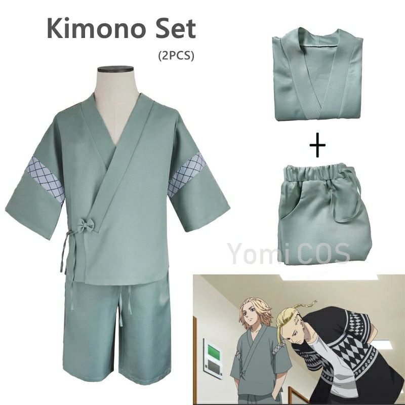 Kostum Cosplay Anime Tokyo Revengers Mikey Set Kimono Manjiro Sano jinbei Kardigan Yukata