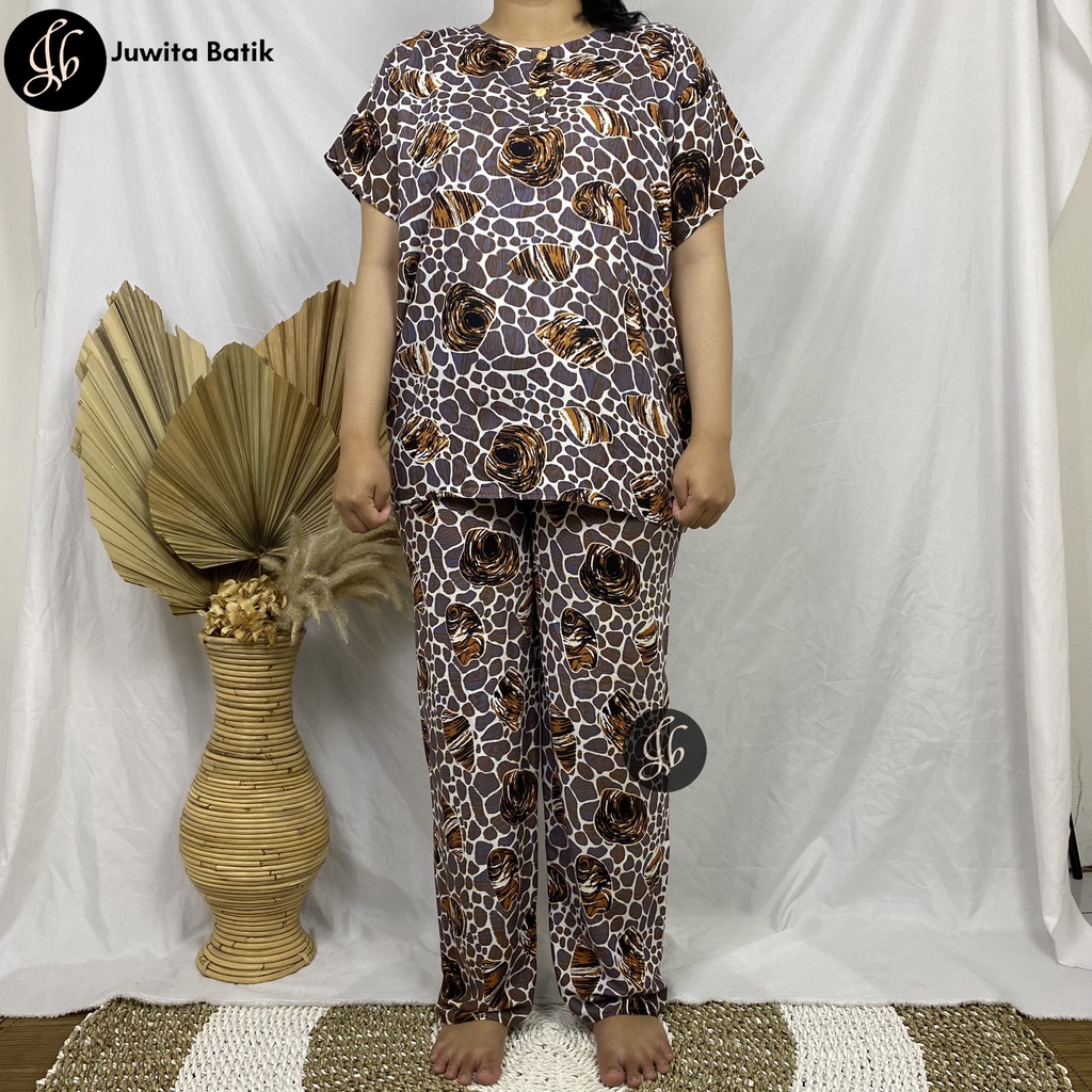 Juwita Batik - Setelan Wanita Kekinian Motif Keong Batu Celana Panjang Lengan Pendek Bahan Rayon