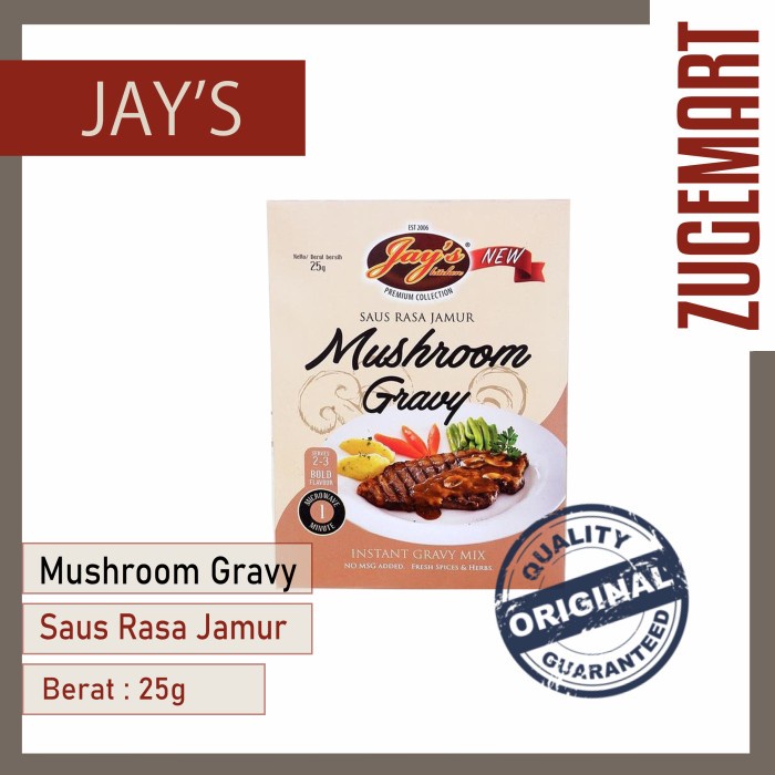 

Jay's instant gravy mix / Mushroom Gravy / Saus Rasa Jamur - 25Gram