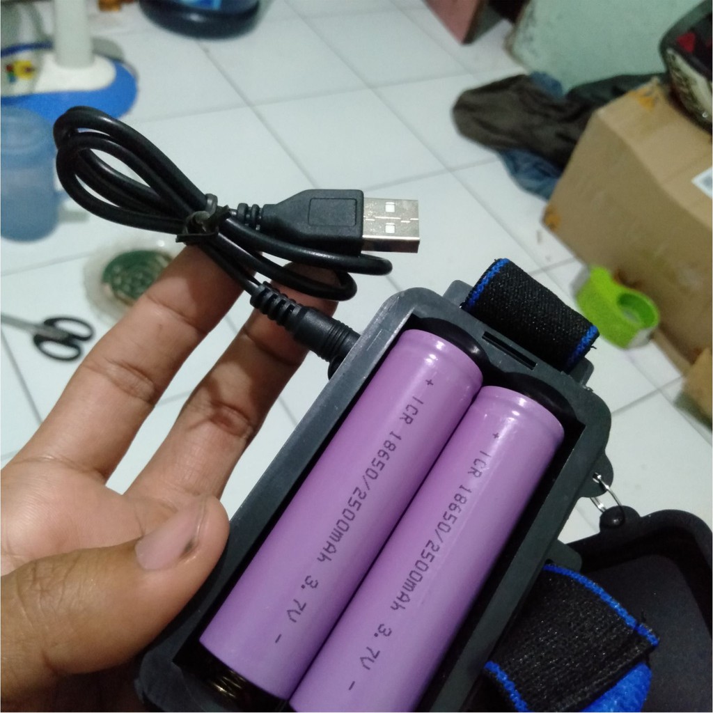 Senter Kepala Lengkap High Power Headlamp LED Cree XML T6 + Usb Charger + 2x Baterai