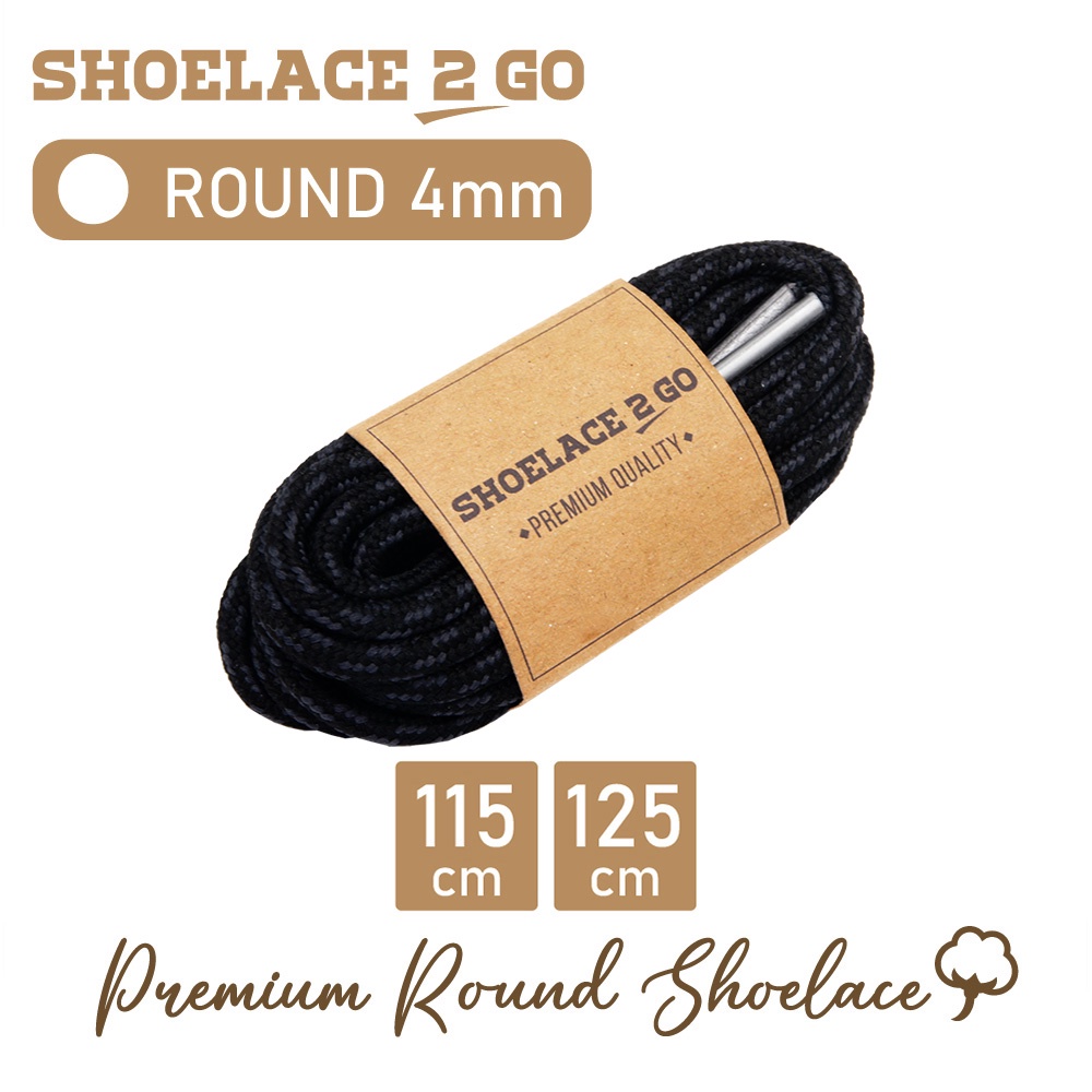 SHOELACE 2 GO PREMIUM TALI SEPATU MOTIF BULAT ROUND N2 BLACK WITH GREY STRIPES - 115CM 125CM