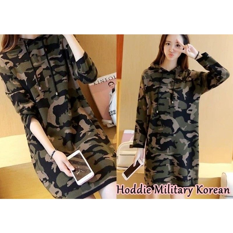 [FashionIn] DRESS HOODIE MILITARY XXL dress wanita casual ala korea motif loreng army terbaru LD 120