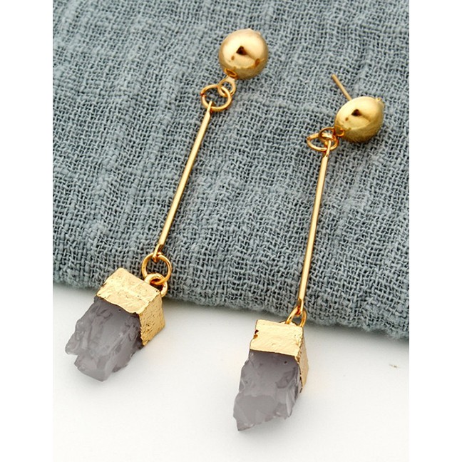 LRC Anting Tusuk Fashion Gray Imitation Natural Stone Square Earrings F62907