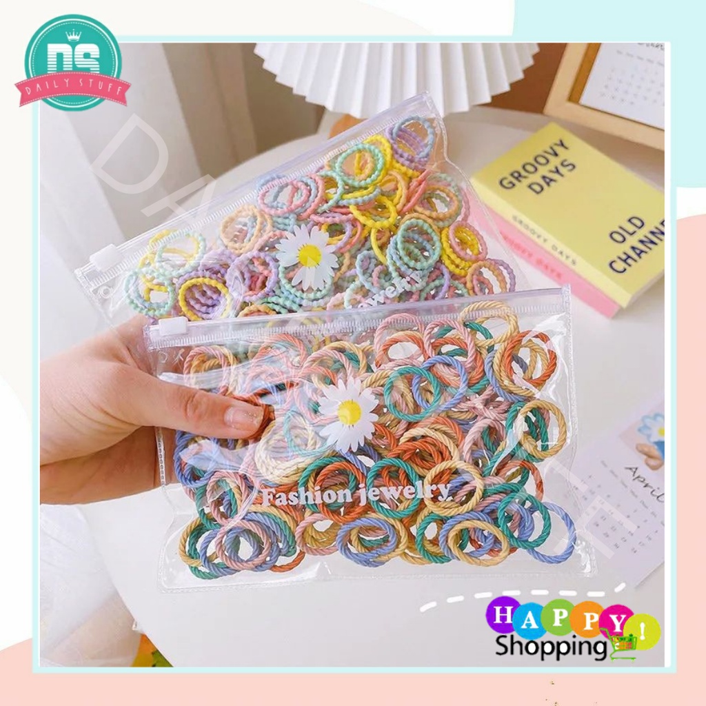 DS IR 12 Ikat Rambut Karet Warna-Warni Lucu Imut Gaya Korea Fashion Anak Perempuan (isi 100PCS)