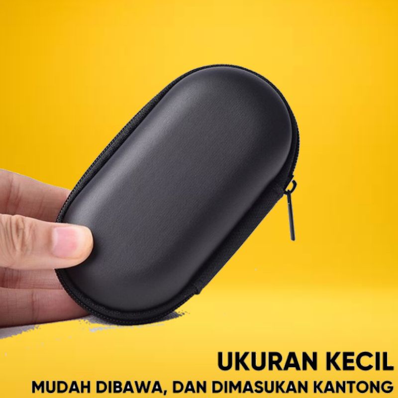 Mini Hardcase Eva Oval Case Multifungsi For Flashdisk Headset - Black