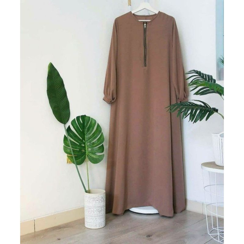 GAMIS RAISA POLOS JUMBO UP TO LD 140 BAHAN MOSCRAPE HALUS-Raisa Mocca