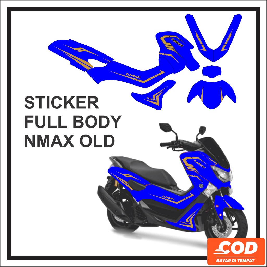 Stiker Decal Motor YAMAHA NMAX OLD Full Body Sticker NMAX Lama Motif Garis Gold Biru Keren