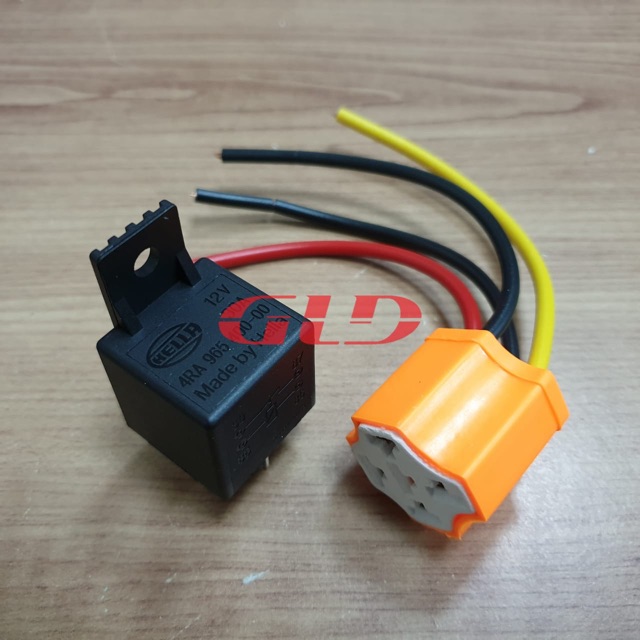 RELAY HELLA 12V 30A KAKI 4 + SOCKET RELAY CERAMIC