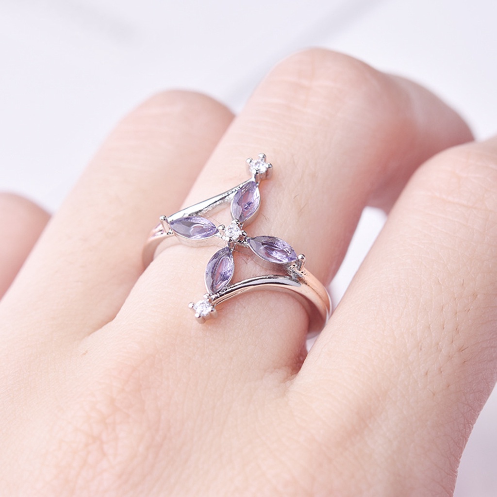 Hu Hu Hu Hu Hu Alat Bantu Pasang Kacamata♡ Cincin Wanita Bahan Tembaga Hias Amethyst Imitasi Warna Ganda Untuk Hadiah Valentinepesta