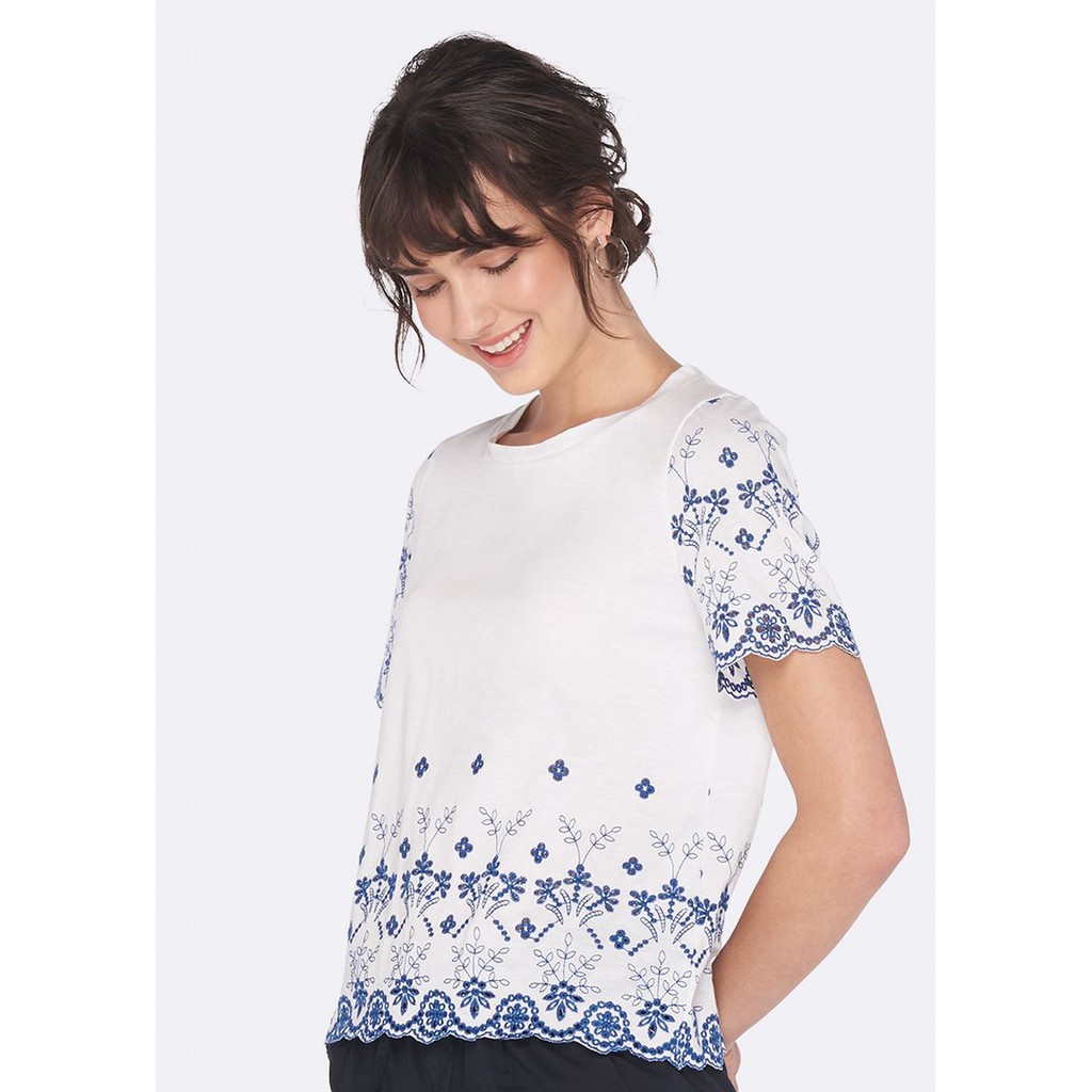 OVS Floral Embroided Top - T-Shirt Wanita - Pakaian Wanita - 511273 - Agogeo