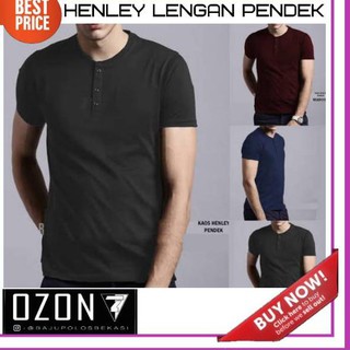 Harga Baru 373BF Kaos henley baju  kancing polos  warna 