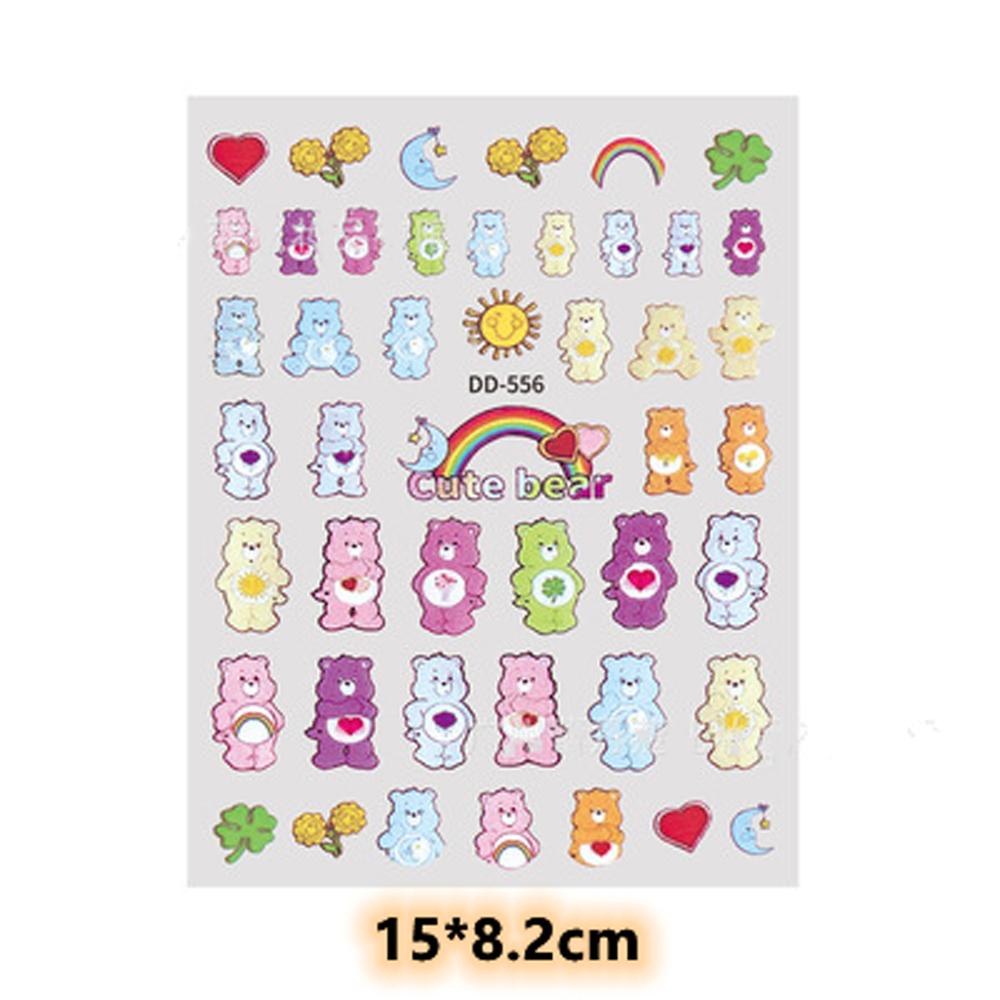 [Elegan] Beruang Stiker Kuku Gadis Bunga Lucu Warna-Warni DIY Nail Decals