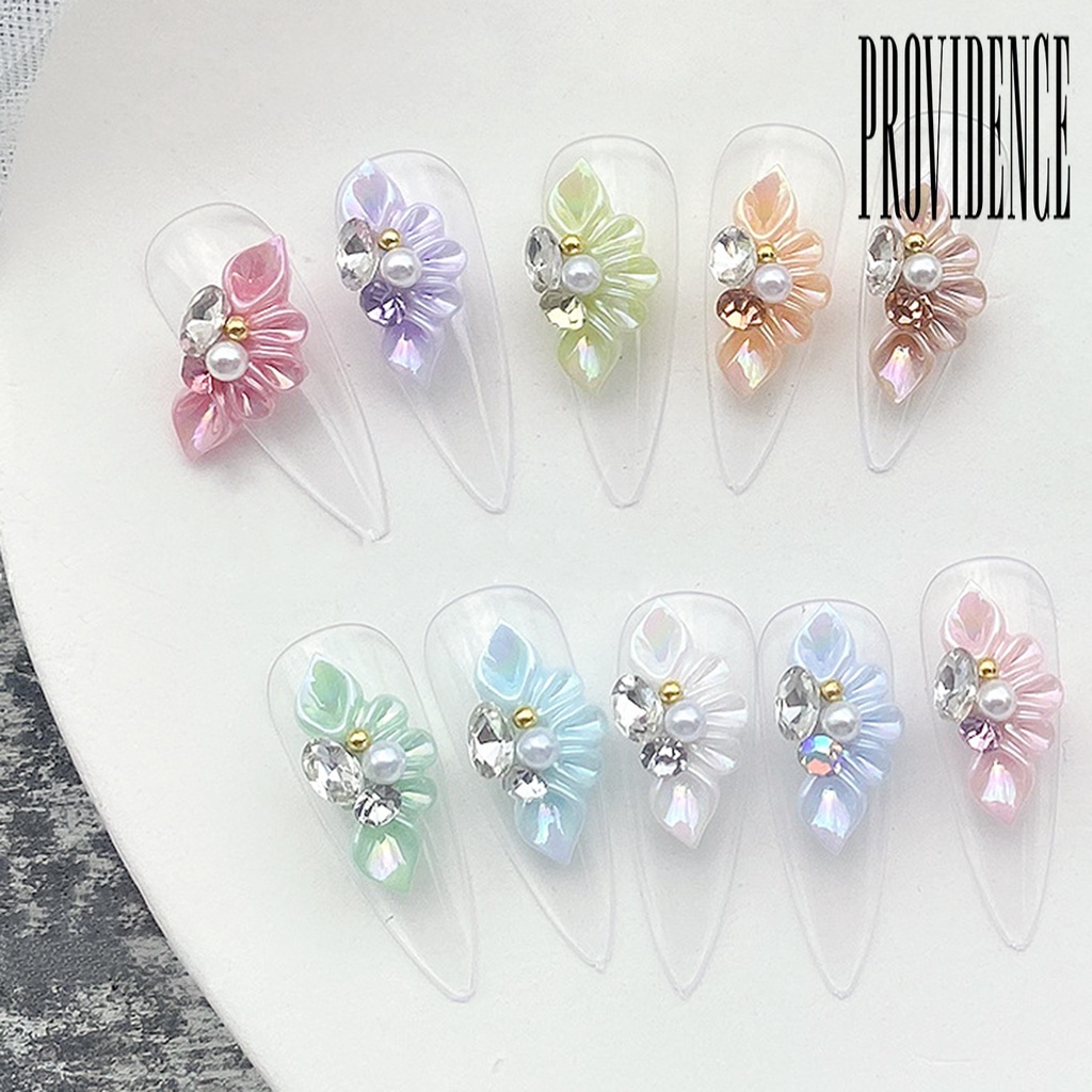 Providence 10Pcs / Set Hiasan Kuku 3D Bentuk Bunga Aksen Mutiara Imitasi Bahan Resin Untuk Nail Art / Manicure DIY