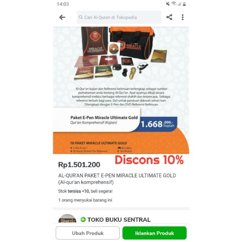 AL-QUR'AN PAKET E-PEN MIRACLE ULTIMATE GOLD (Al-qur'an komprehensif)