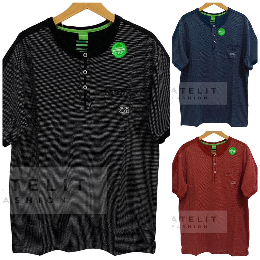 Hugo Class Original Kaos Distro Oblong Lengan Pendek Poly Motif Bintik (Kancing Kantong)