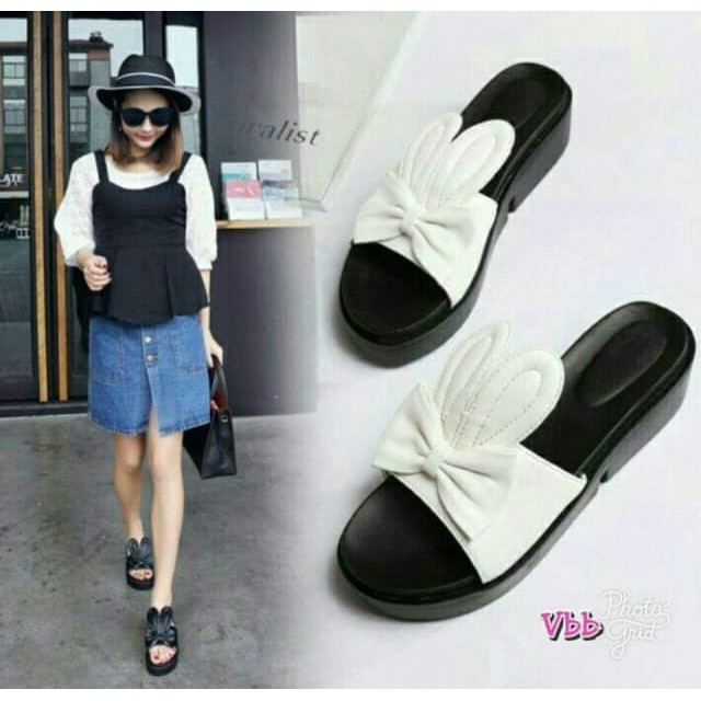 New SENDAL WEDGES RABBIT KELINCI SEPATU WANITA TB-1206 PUTIH Murah