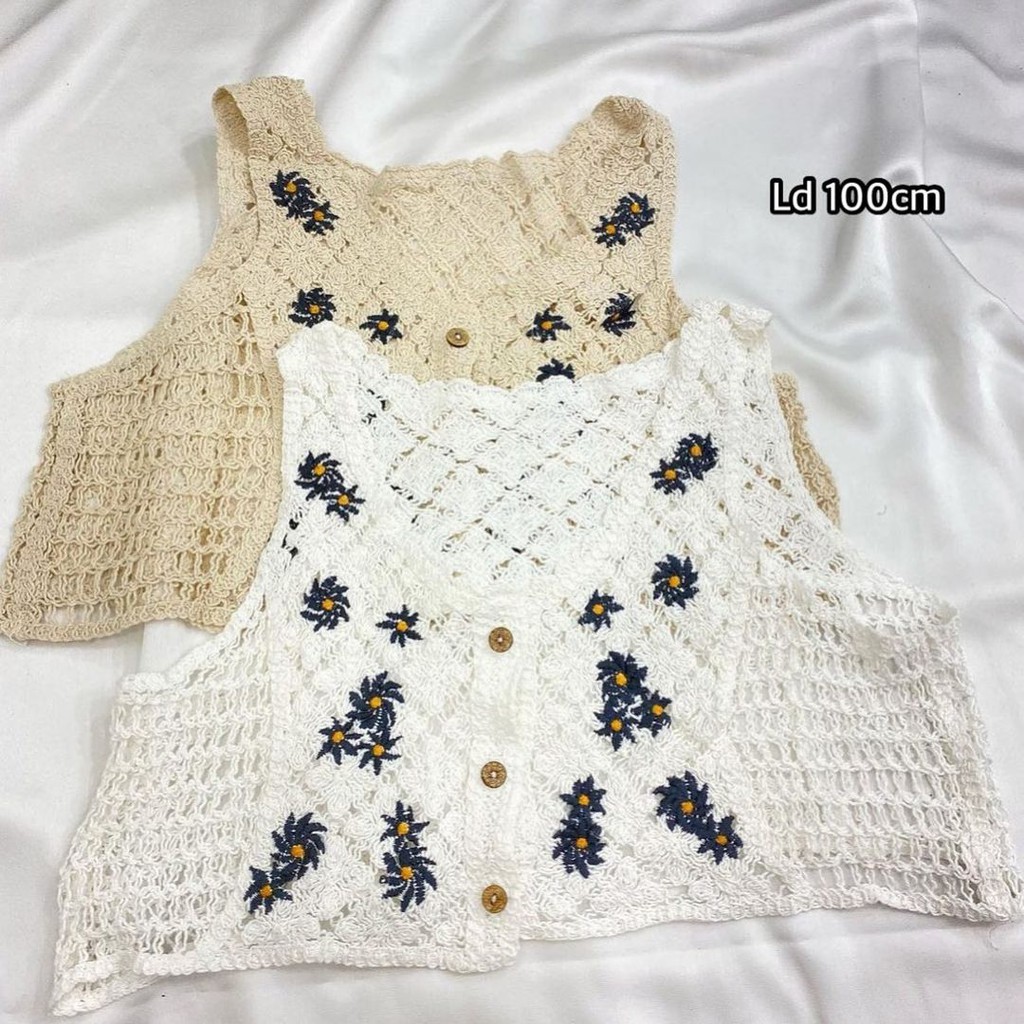 Flower Embroidery Outer Vest - Rompi Rajut Korea Bordir Tanktop Halal