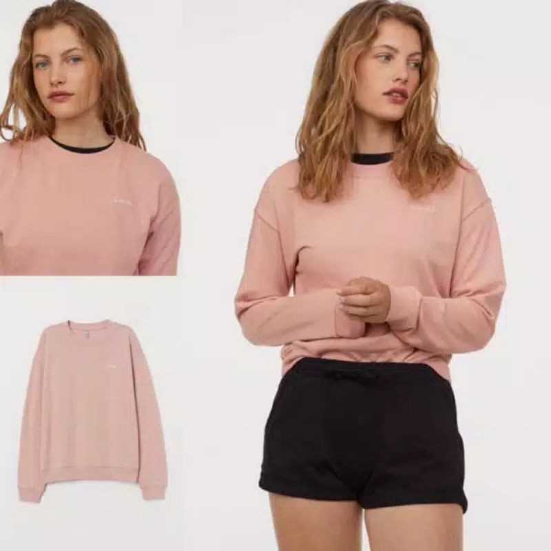 SWEATSHIRT CROP WANITA PINK BLACK WHITE H*M ORIGINAL BRANDED MURAH CROPPED SWEATER SHIRT LOVE MICKEY