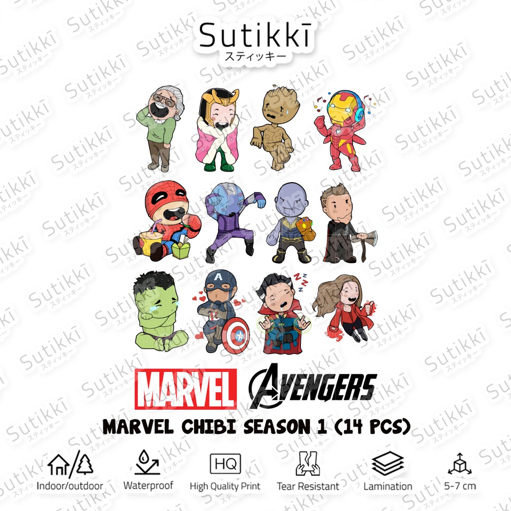 Sutikki | Sticker Pack Marvel Avangers Character Chibi Mini Hero Die Cut Vinyl Stiker Laptop Film