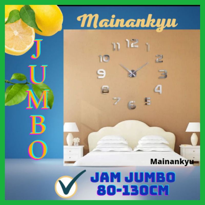 (MAINANKYU) Jam Dinding Besar DIY Giant Wall Clock Quartz Creative Design 80-130cm - DIY-105 SILVER