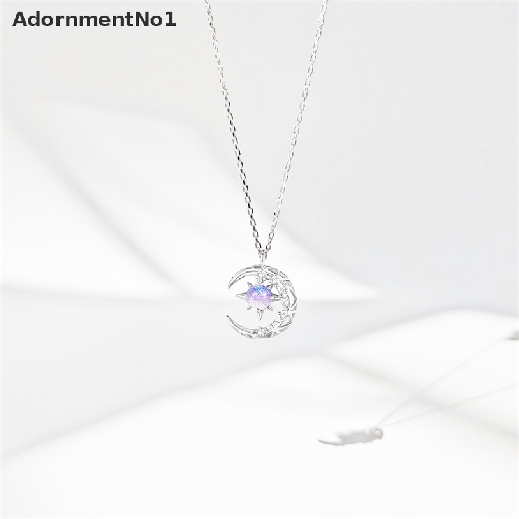 (AdornmentNo1) Kalung Rantai Pendan Bulan Sabit Hias Batu Luminous Gaya Korea