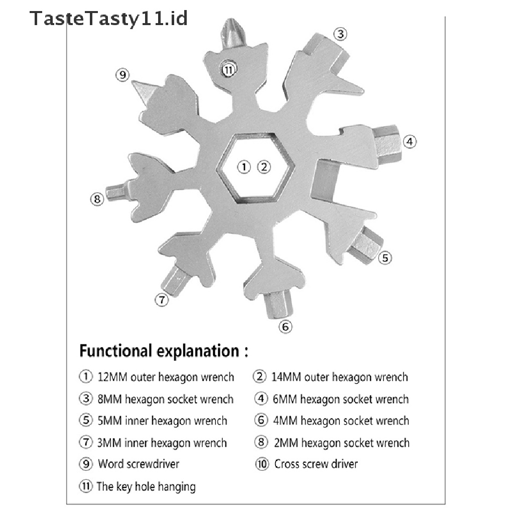 18 In 1 Kunci Pas Hex Mini Bentuk Snowflake Multi Saku Dengan Gantungan Kunci Untuk Outdoor