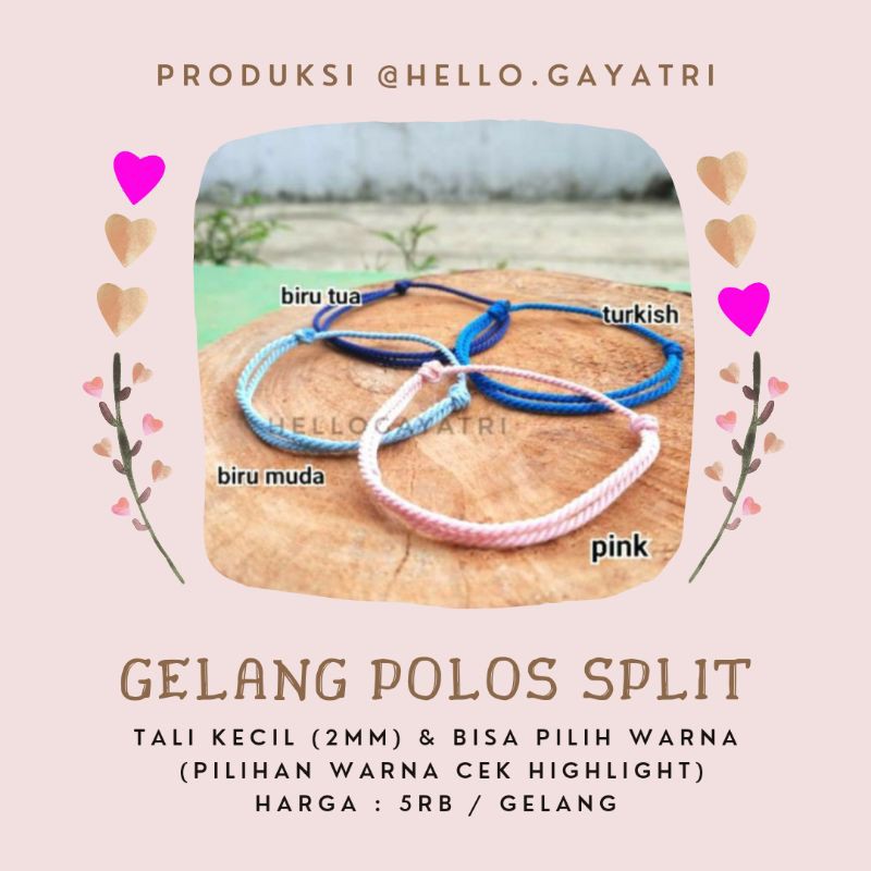 GELANG SIMPLE Polos Split Tali Kecil