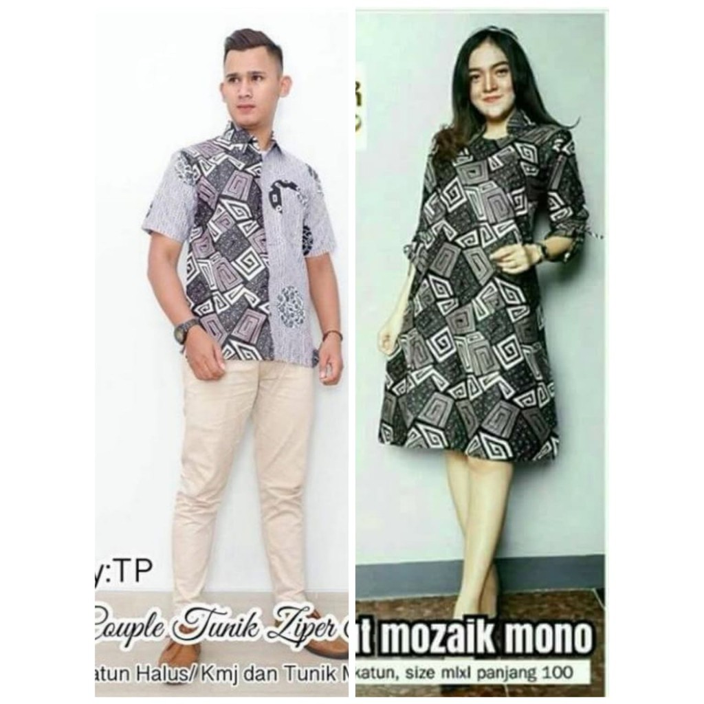 Kemeja Batik Couple Pria dan Wanita Batik Original Solo Tunik Monochrom Seling