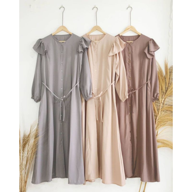 Gamis polos ruffle Gamis polos pastel