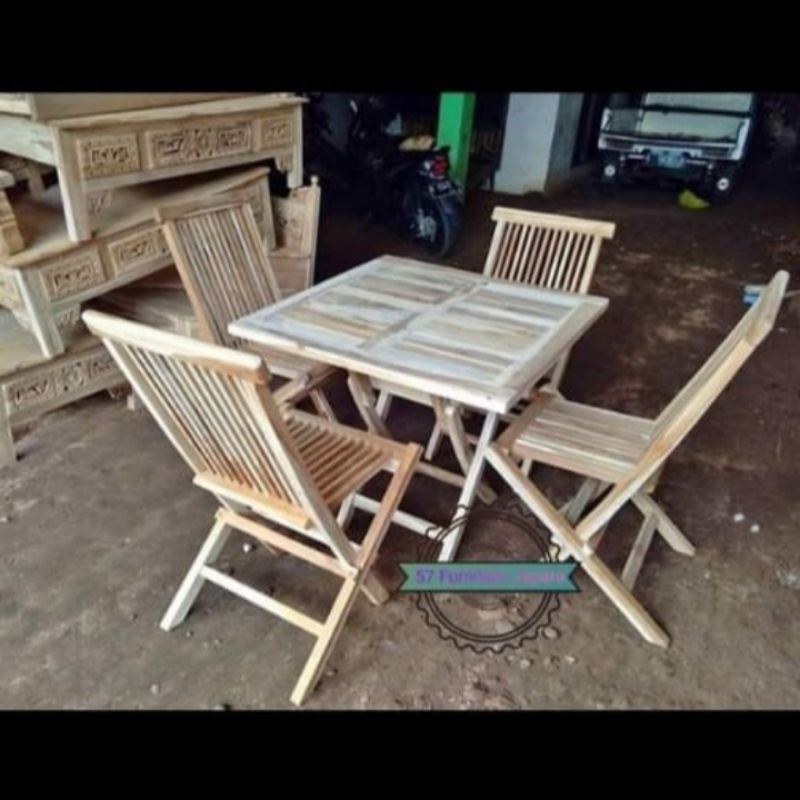 Meja & kursi makan cafe modern kursi 4 jati mentahan