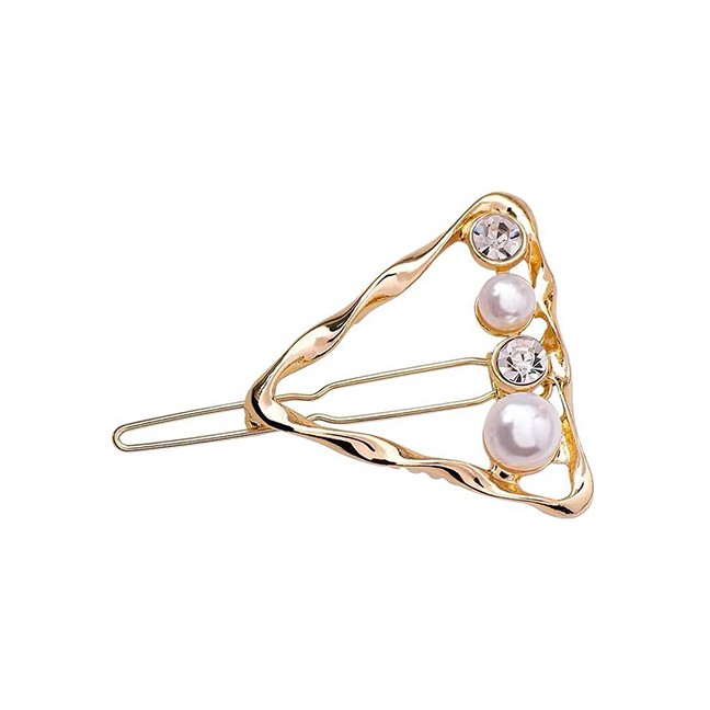 LRC Jepit Rambut Fashion Gold Metal Pearl Diamond Hair Clip A5790X