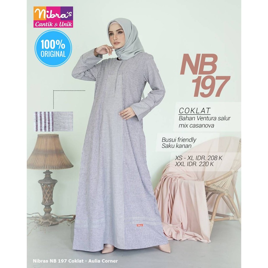Gamis Wanita Cream Gamis Nibras NB 197 Coklat ORIGINAL Untuk Lebaran
